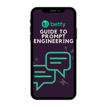 smartphone with cover of Betty's Guide to Prompt Engineering on the front
